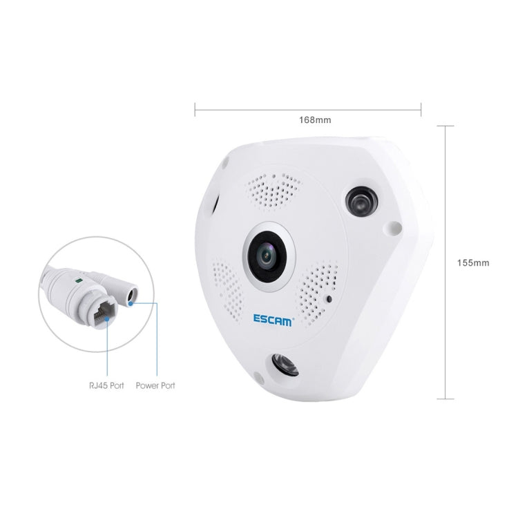 ESCAM Shark QP180 960P 360 Degrees Fisheye Lens 1.3MP WiFi IP Camera, Support Motion Detection / Night Vision, IR Distance: 10m, QP180 ESCAM Shark QP180 960P 360 Degrees Fisheye Lens 1.3MP WiFi IP Camera, Support Motion Detection / Night Vision, IR Distance: 10m, QP180